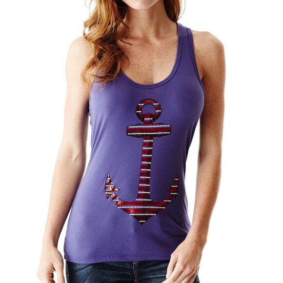 Guess Yamileth Sequin Anchor Tank Top (Purple) [M] - Picture 1 of 2